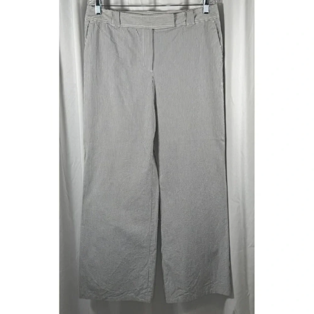 Ann Taylor Loft Seersucker‎ Wide Leg Striped Pants Blue White Cotton 12 86-37